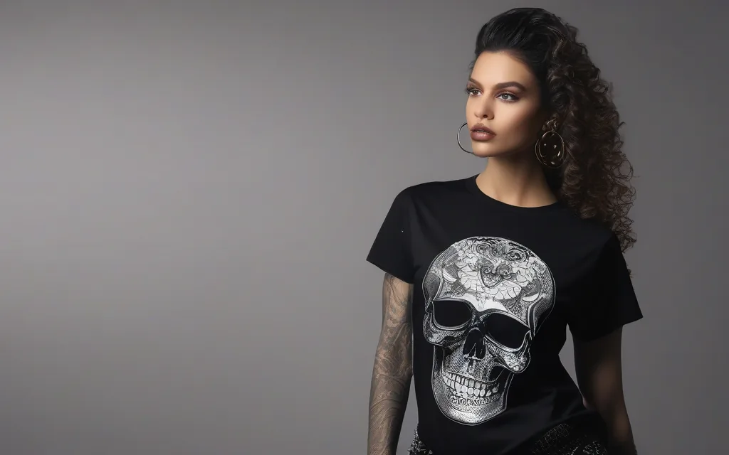 Black skull shirt outfit with dark casual styling and skull accessories