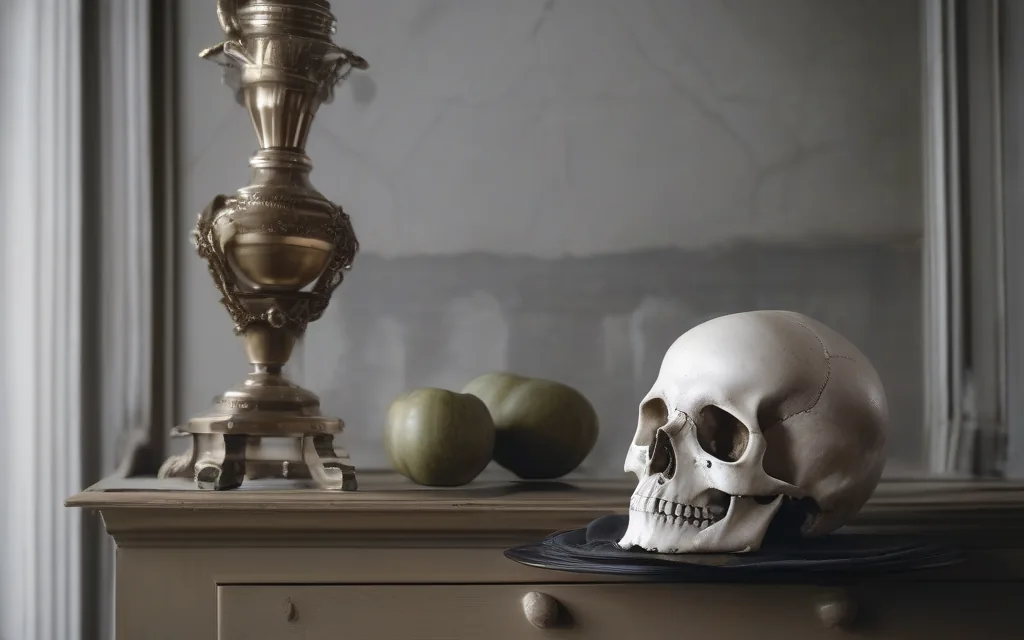 Halloween skull outfit idea with dark clothing skull details and seasonal styling