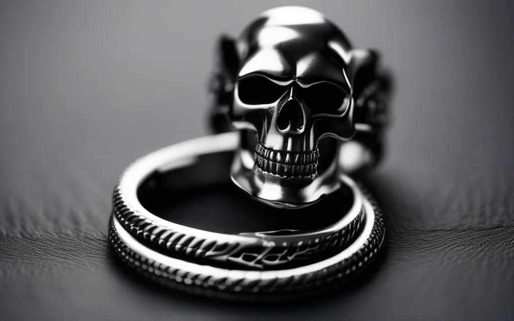 Silver skull ring in gothic biker style
