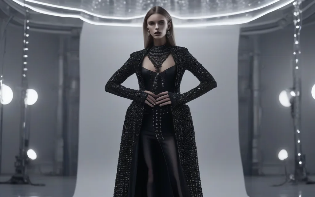 Skull fashion outfit with dark clothing, skull jewelry and gothic style details