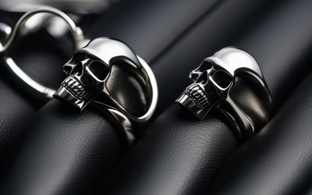Skull rings as gothic biker and dark fashion accessories