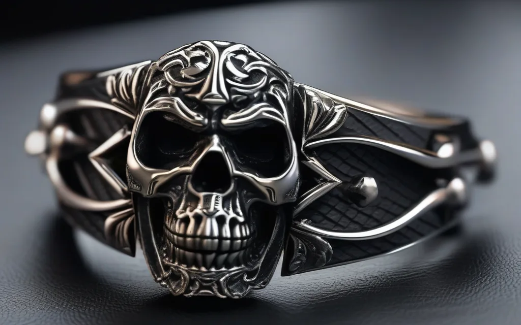Skull rings with dark jewelry styling and gothic biker fashion details