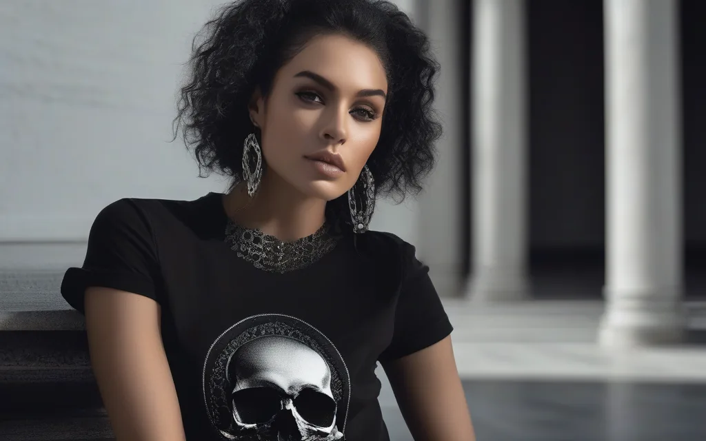Skull shirts styled with dark clothing and gothic fashion details
