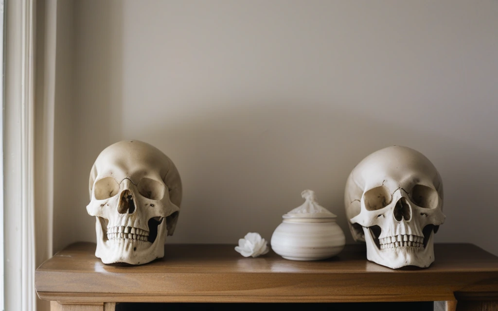 Sugar skull decor with colorful Día de Muertos inspired decorative accents