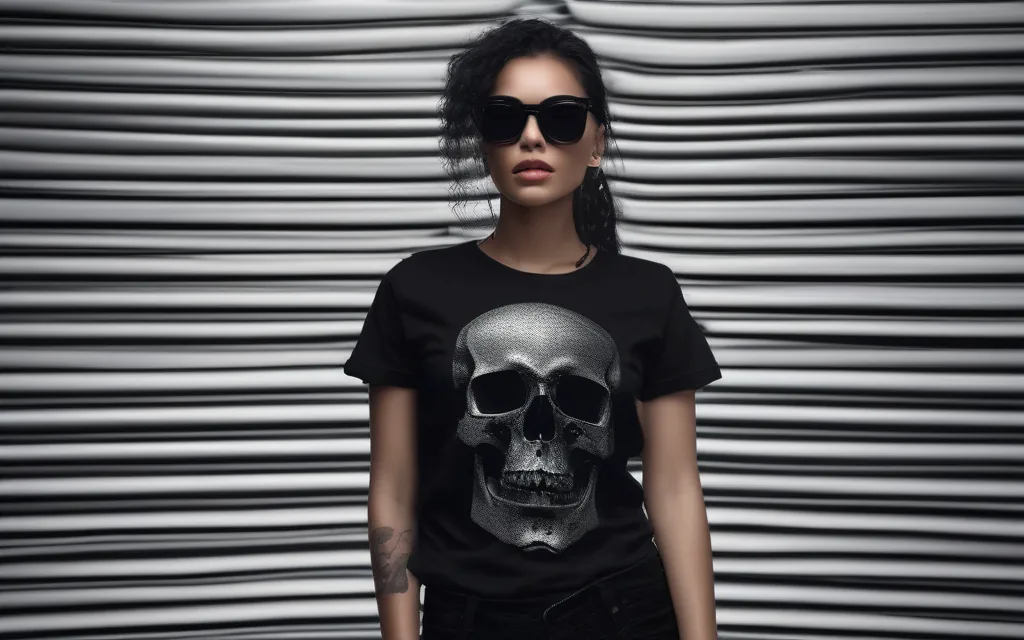 Long sleeve skull shirt with dark jewelry and casual gothic styling