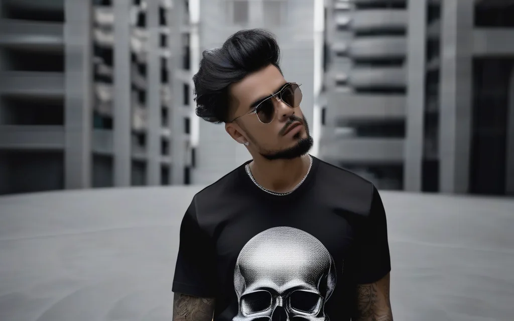 Women's long sleeve skull shirt styled with dark fashion layers and accessories